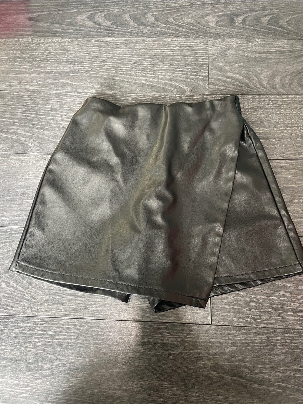 Zara Black Faux Leather Mini Skort - Wrap Detail